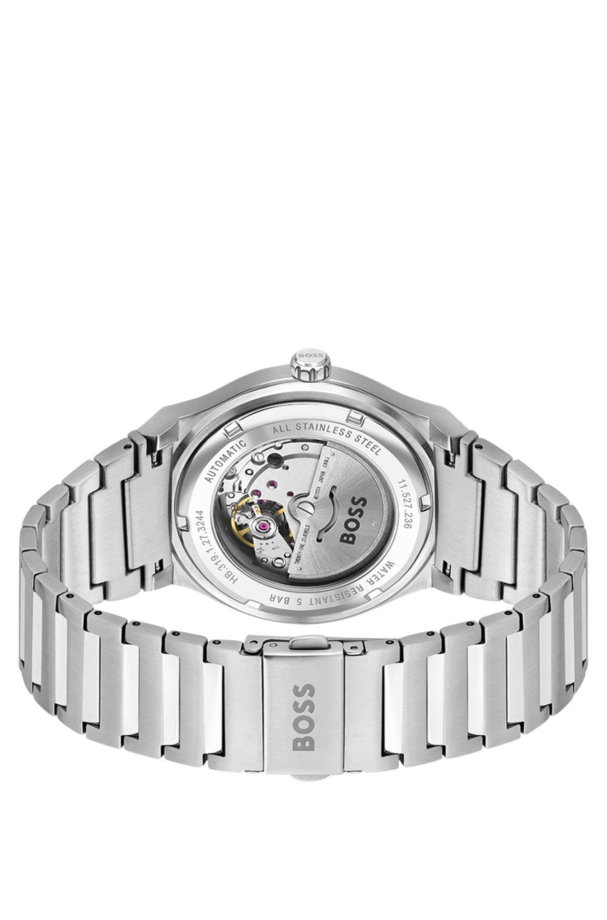 Link-bracelet automatic watch with groove-textured dial Product Image