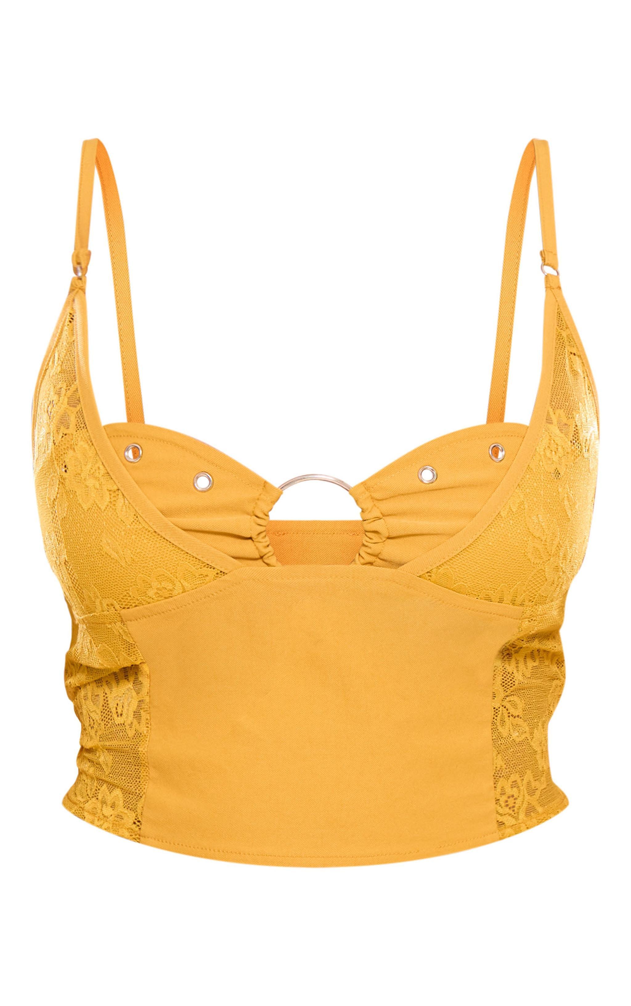 Shape Mustard Lace Insert Ring Detail Utility Corset Top Product Image