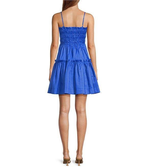 A Loves A Square Neck Sleeveless Spaghetti Strap Smocked Babydoll Mini Dress Product Image