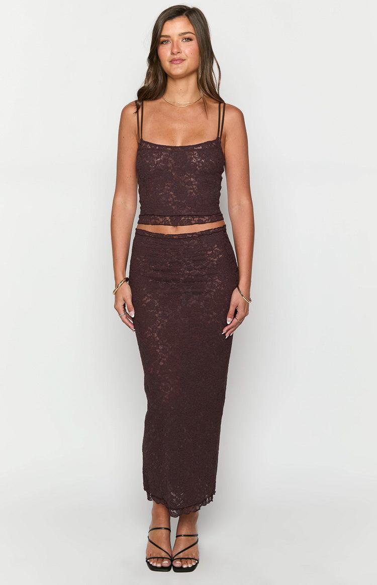 Willow Brown Lace Midi Skirt Product Image