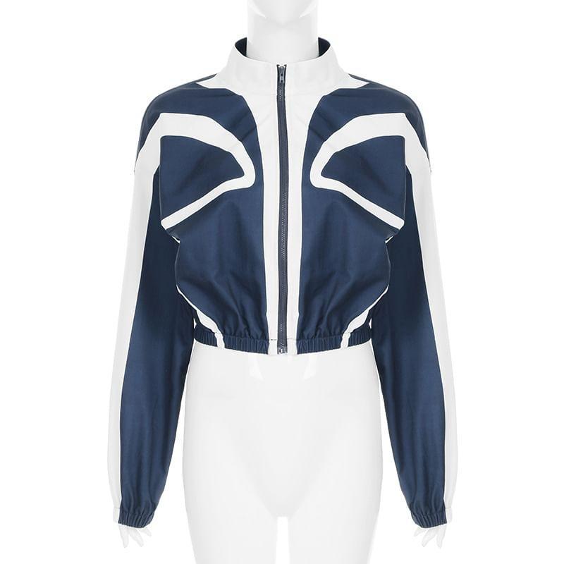 Striped Cropped Zip Jacket Product Image