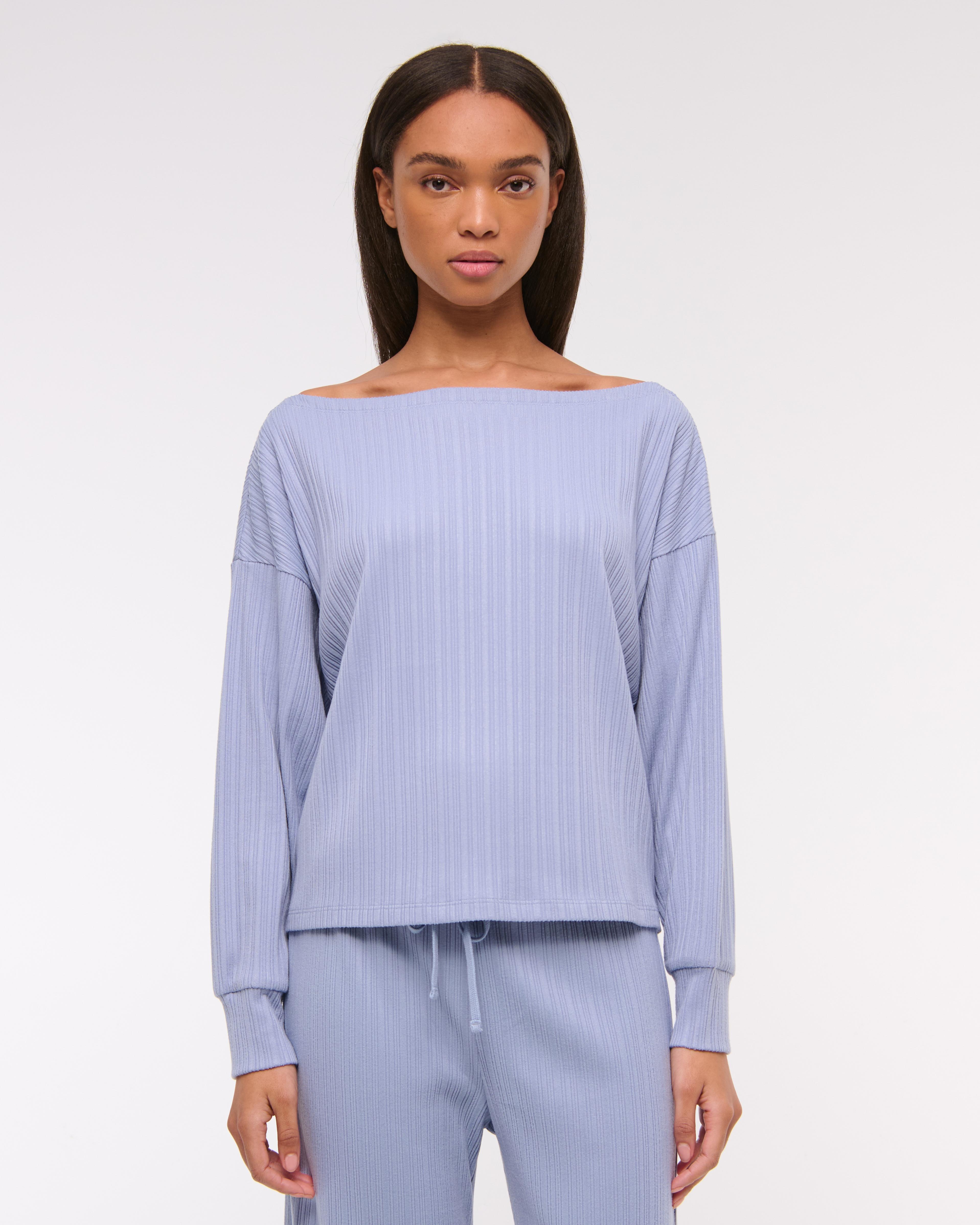 Long-Sleeve Lounge Wide Rib Slash Top Product Image