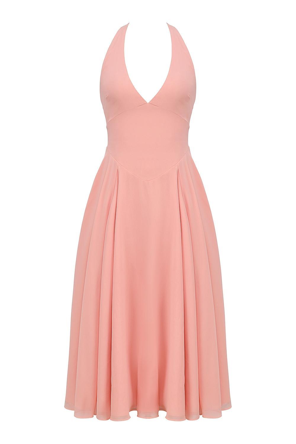 Solada  peach georgette halter sundress Product Image