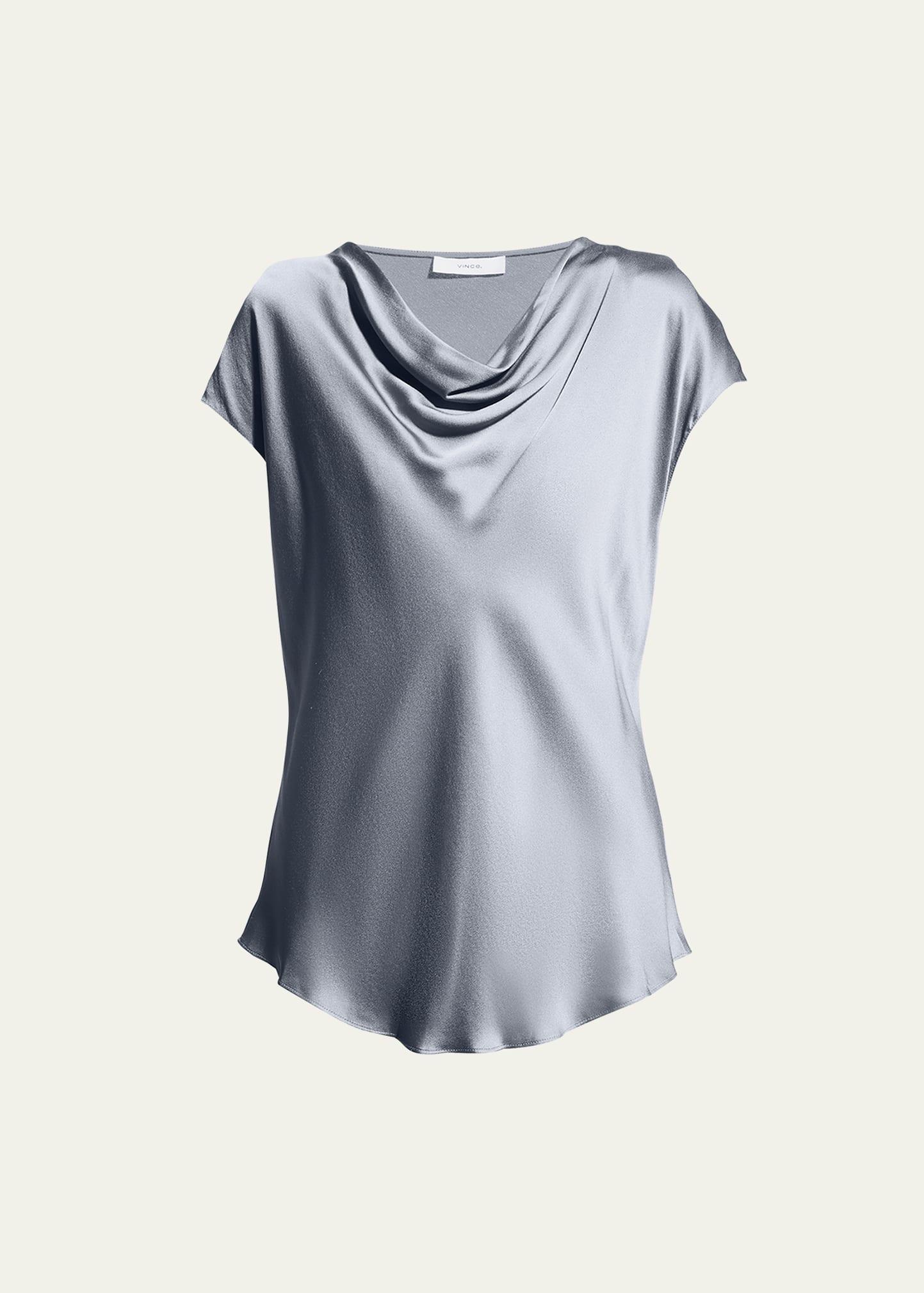 Cowl-Neck Cap-Sleeve Satin Blouse Product Image