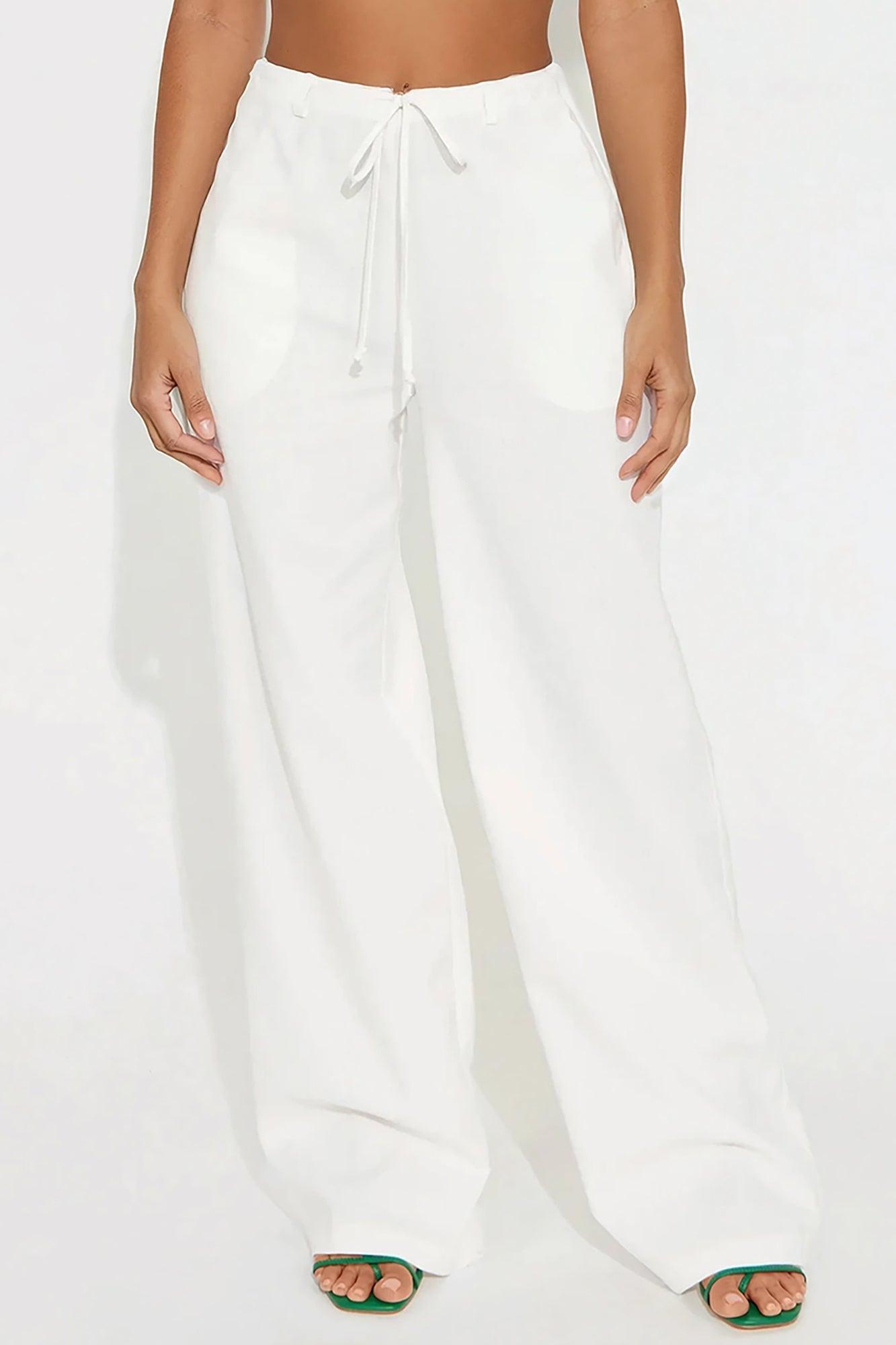 Hayden Linen Wide Leg Trouser - White Product Image