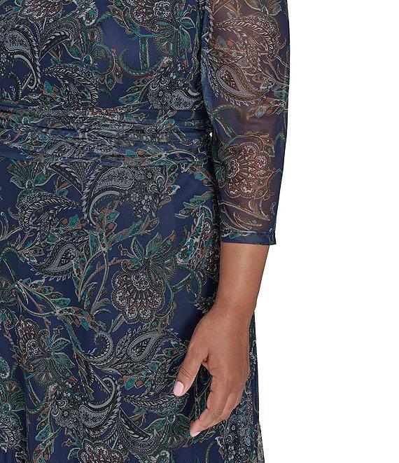 Jessica Howard Plus Size Floral Mesh Ruched Waist Midi Dress Product Image