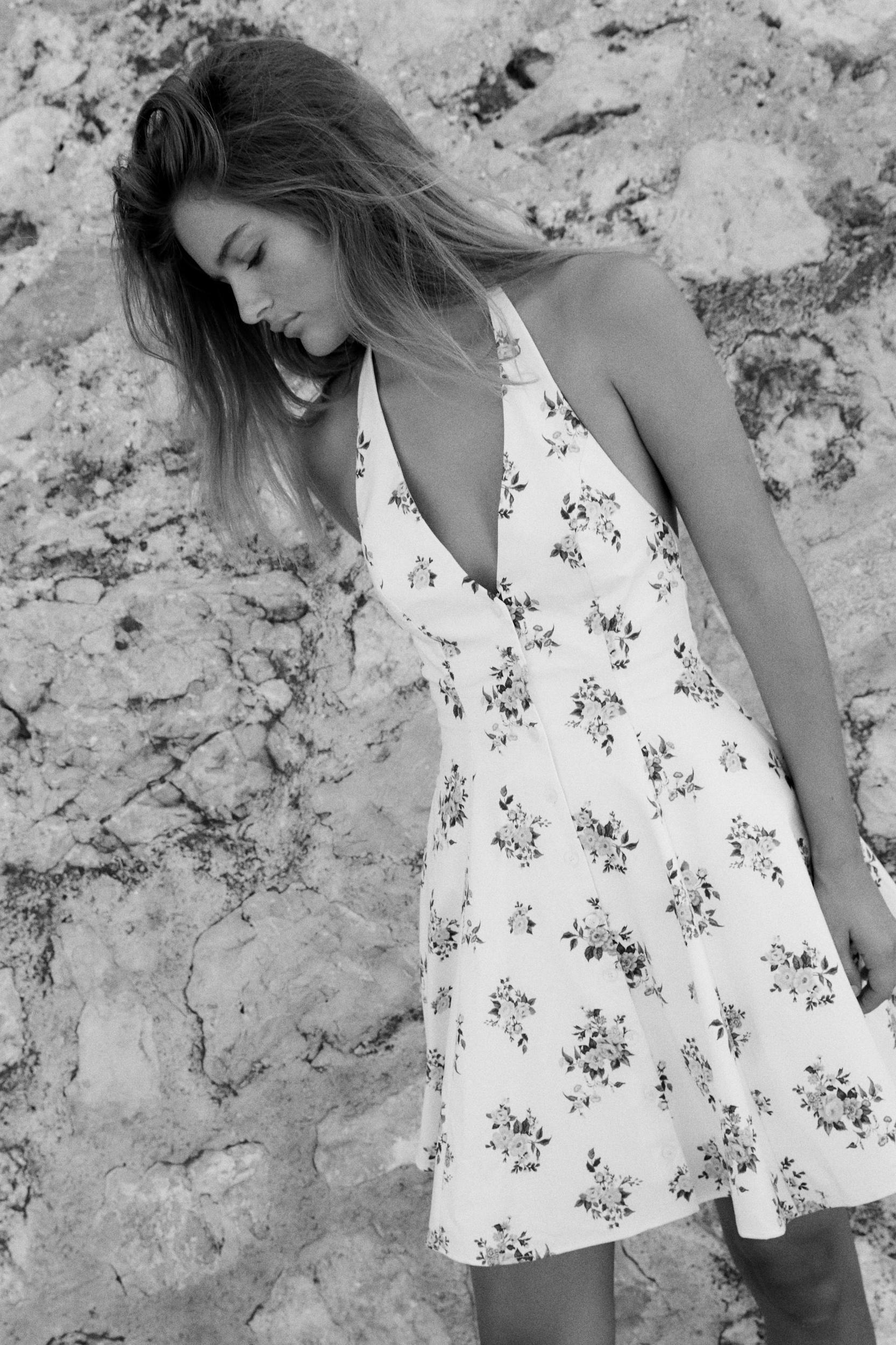 FLORAL PRINT HALTER MINI DRESS Product Image