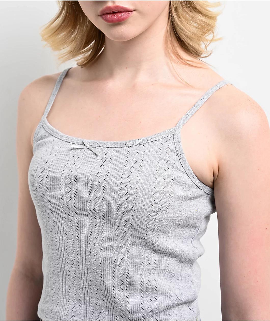 Zine Mary Pointelle Grey Crop Tank Top Product Image