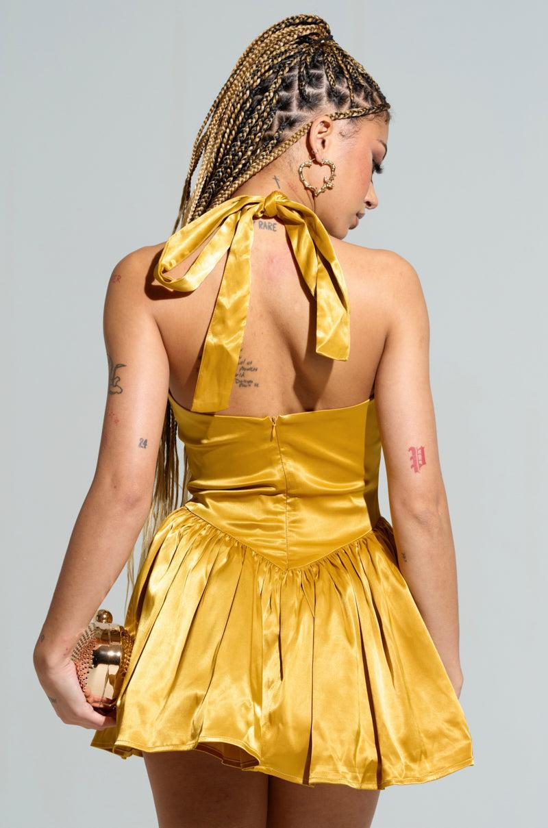 GOLDEN LIKE DAYLIGHT SATIN MINI DRESS Product Image