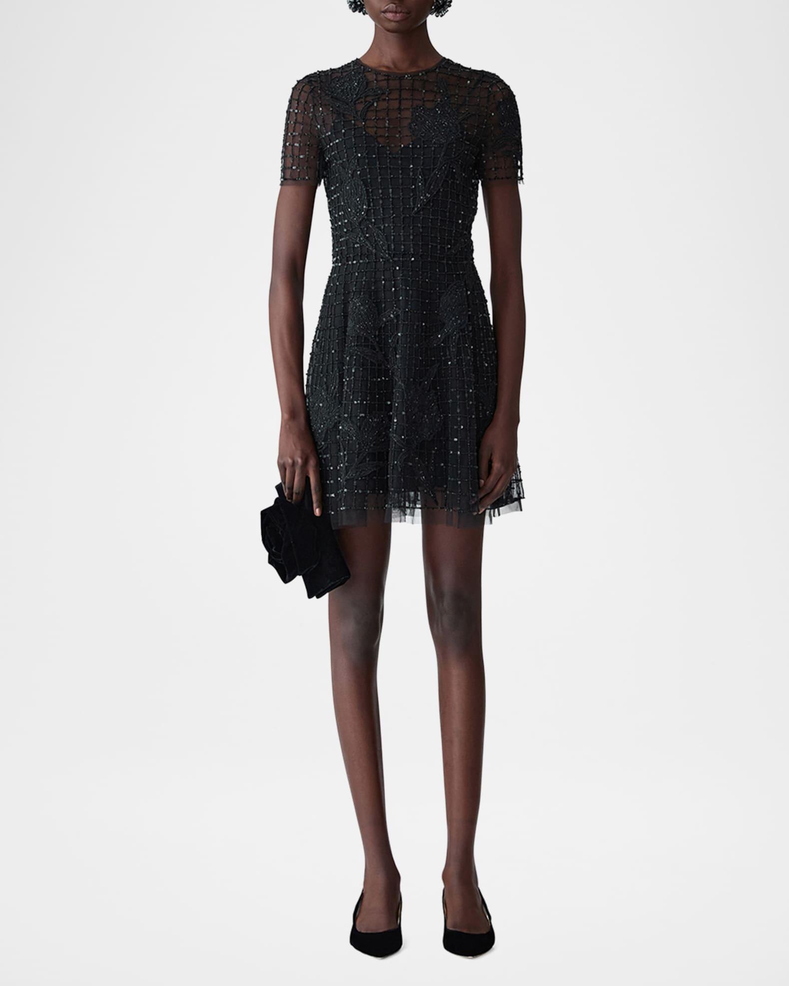 Embellished Tulle Short-Sleeve Mini Dress Product Image