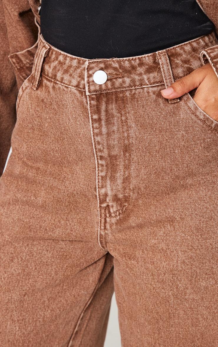 Petite Washed Brown Denim Wide Leg Jeans Product Image