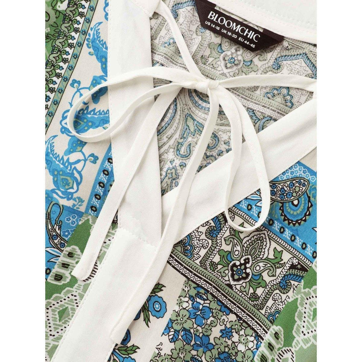 Plus Size Rayon Boho Print Asymmetrical Waist Midi Dress Skyblue Women Boho Non Sleeveless Curvy BloomChic 12/L Product Image