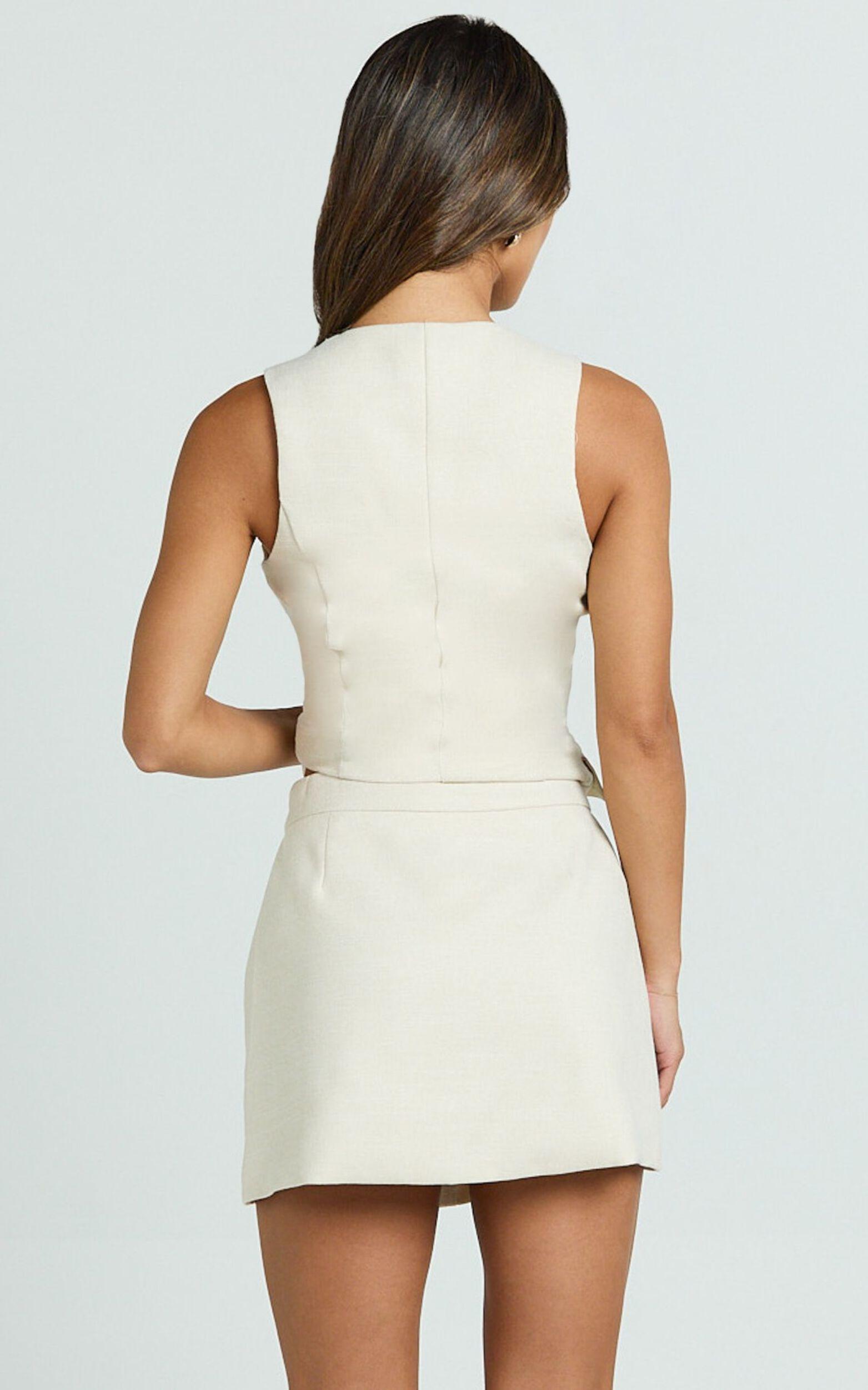 Andie Mini Skirt - High Waisted Tailored Skirt in Cream Product Image