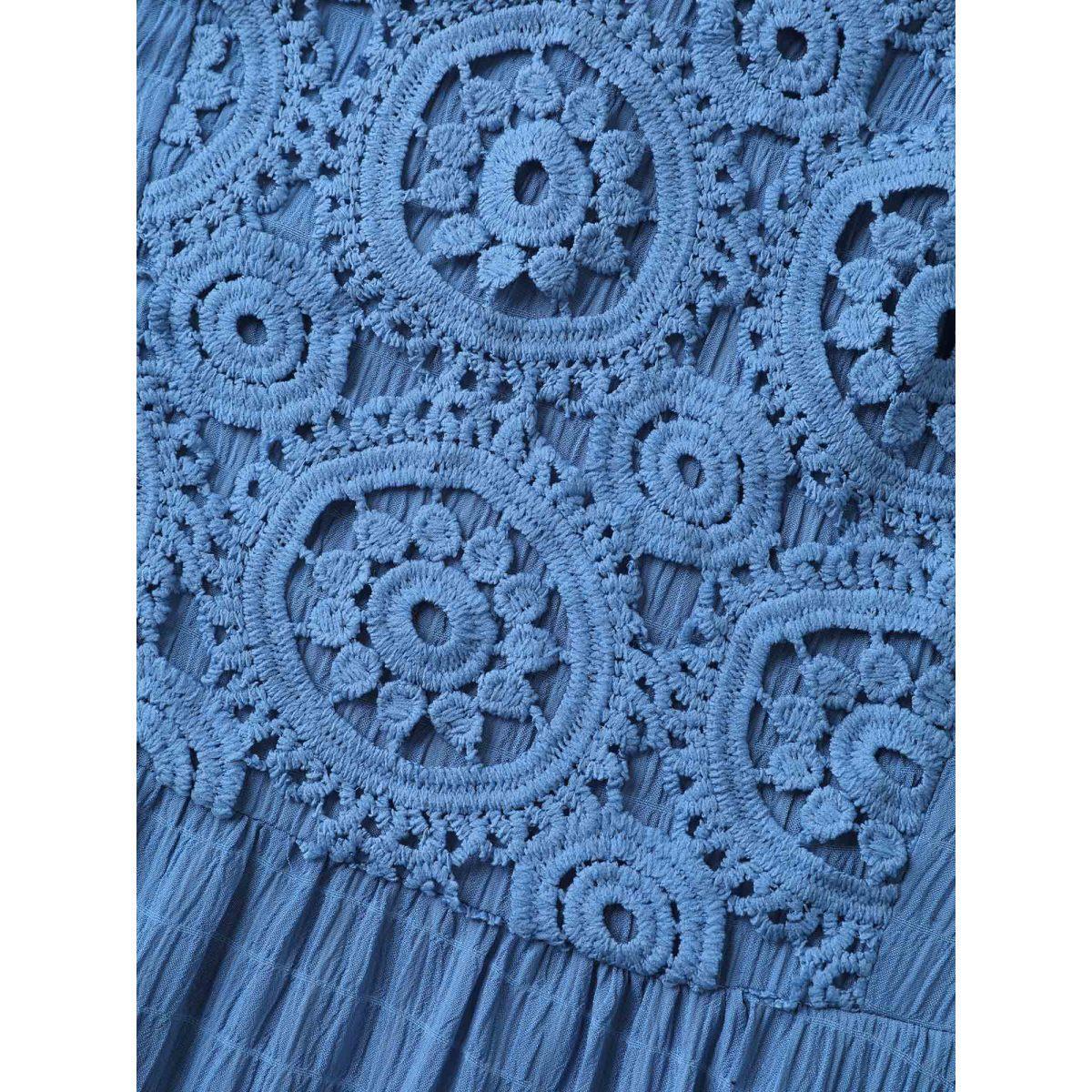 Plus Size Lace Textured Pockets Tiered Midi Dress Mediumblue Women Boho V-neck Short sleeve Curvy BloomChic 28/5X Product Image