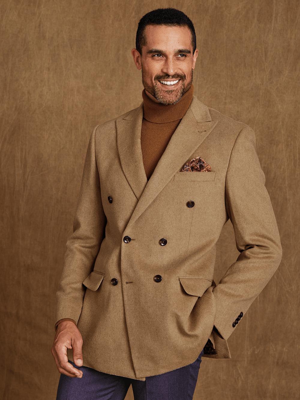 Camel Hair Double Breasted Peak Lapel Sport Coat - Camel Product Image