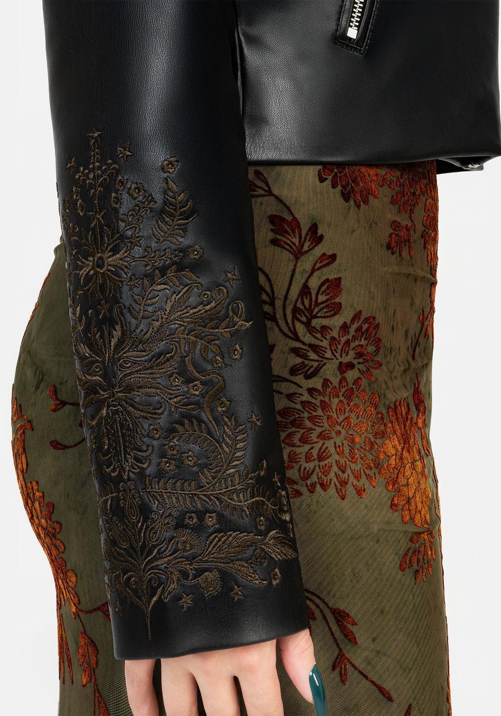 Vervain Embroidered Faux Leather Biker Jacket Product Image