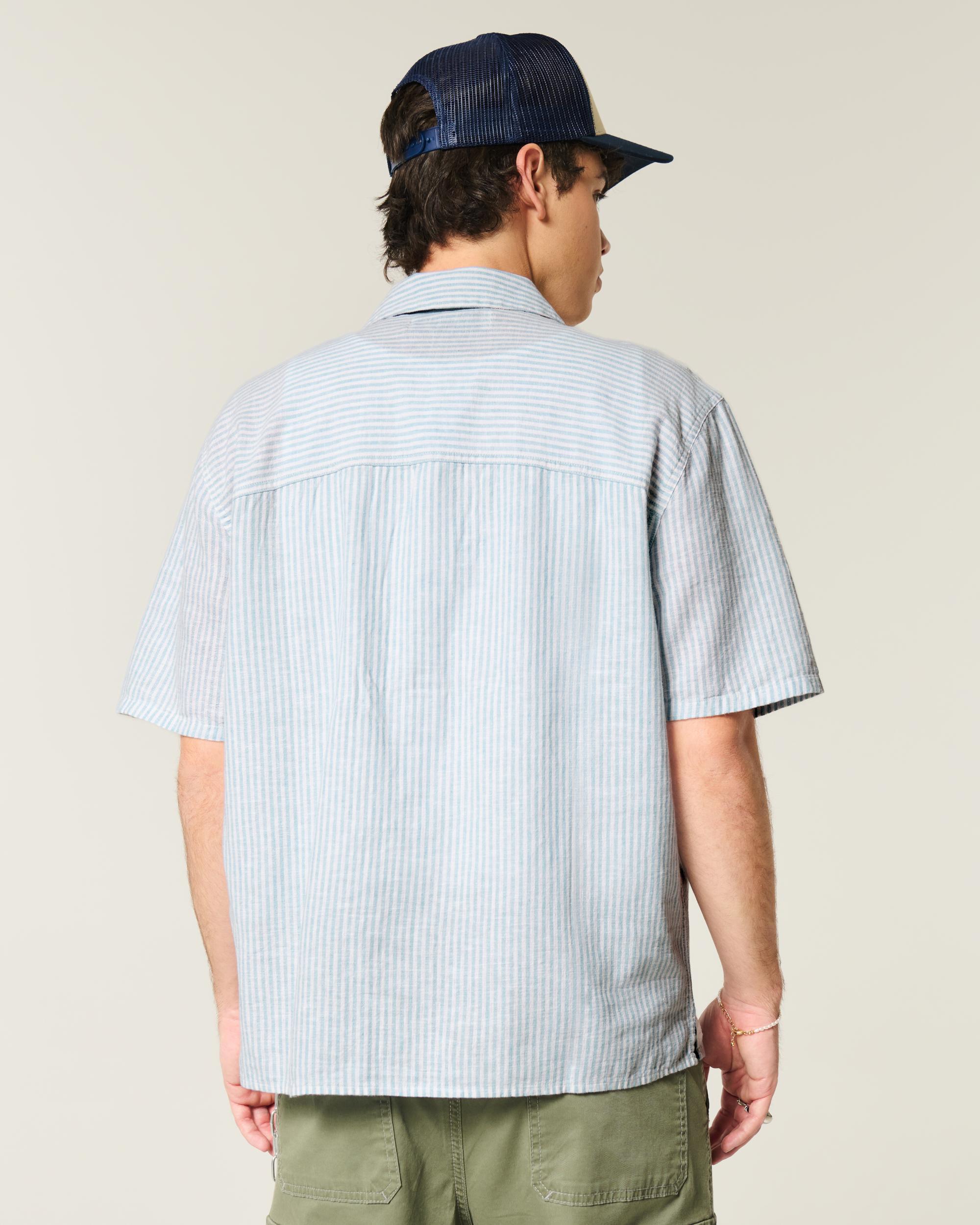 Boxy Short-Sleeve Linen-Blend Shirt Product Image