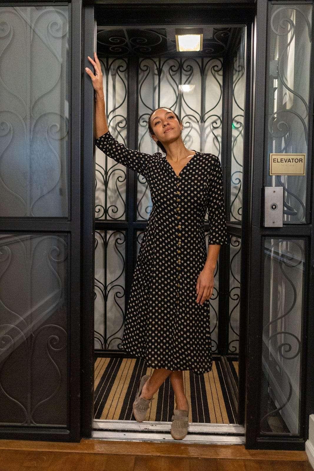 Fiona Dress in Black Floral Crepe Product Image