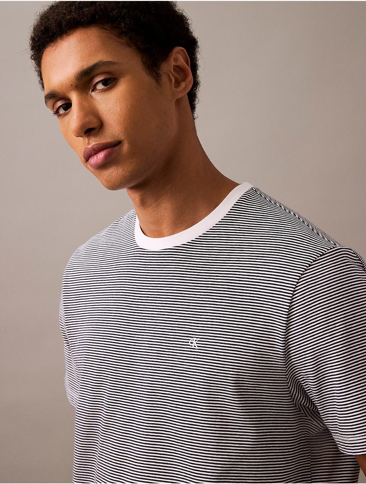 Calvin Klein Mens Smooth Cotton Stripe Classic T-Shirt - Navy Product Image