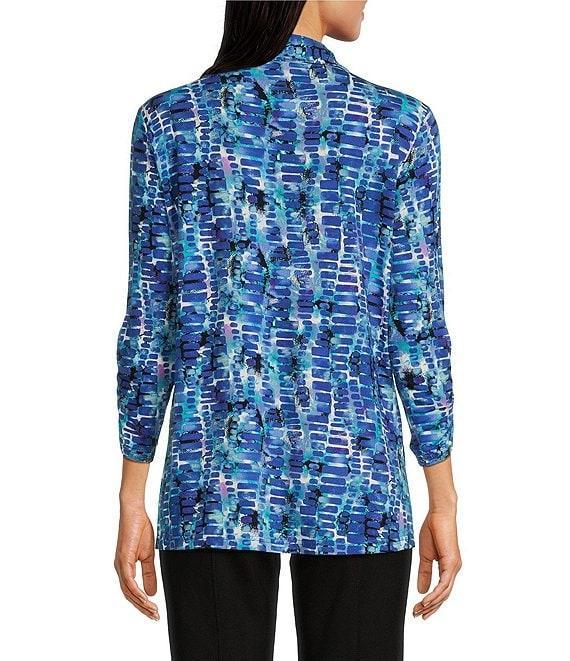 Ali Miles Stretch Abstract Tile Print Collared Neckline 3/4 Ruched Sleeve Tunic Product Image