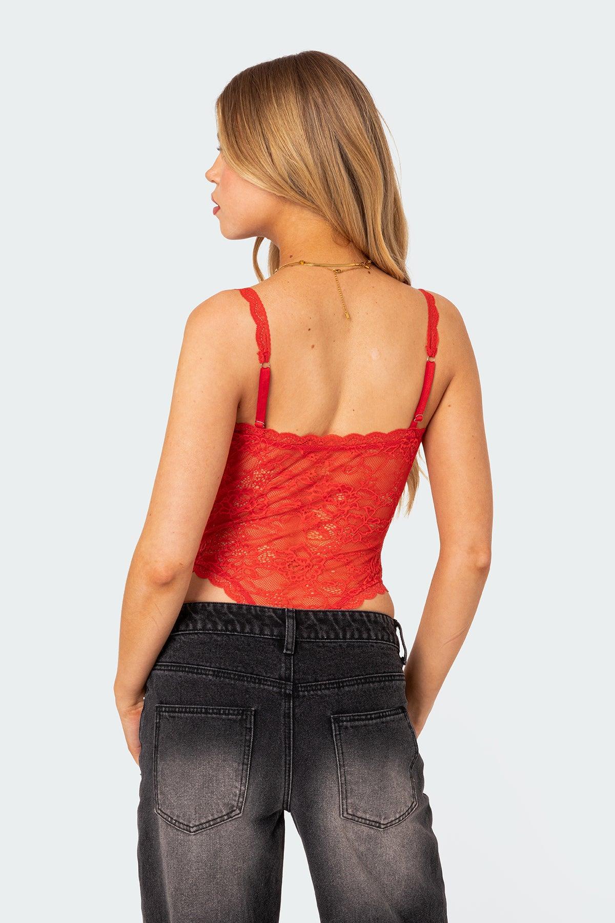 Maribelle Tie Front Sheer Lace Bodysuit Product Image