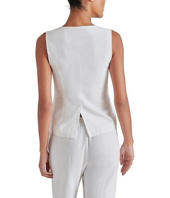 Steve Madden Wesley Round Neckline Sleeveless Button Front Linen Vest Top Product Image
