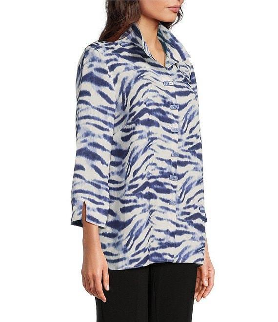 Ali Miles Zebra Print Wire Collar 3/4 Sleeve Button Front Tunic Product Image