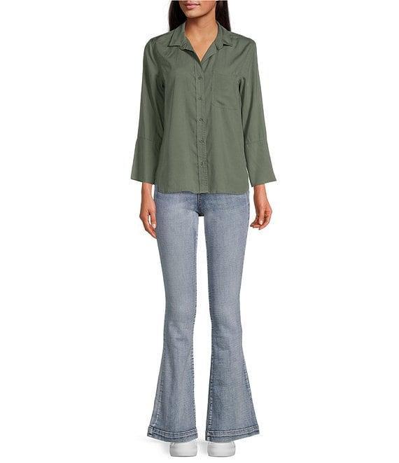 Chelsea & Violet Tencel Point Collar 3/4 Sleeve Shirttail Hem Button Front Patch Pocket Shirt Product Image