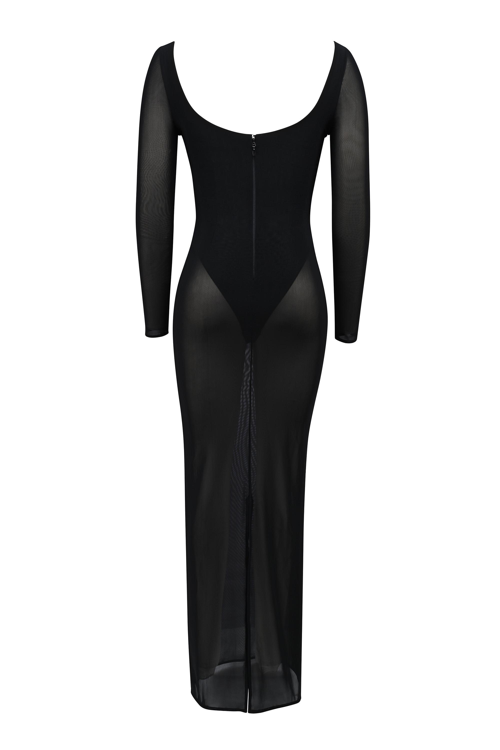 Everly Black Mesh Maxi Dress with Bodysuit Product Image