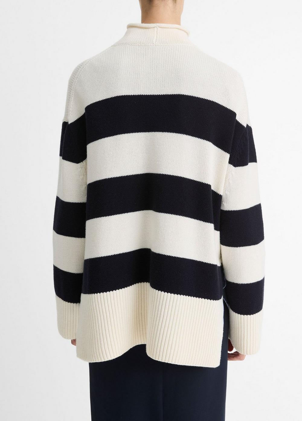 Womens Striped Wool-cotton Oversized Roll-Neck Sweater, Off White/coastal Blue, Size L Vince Product Image