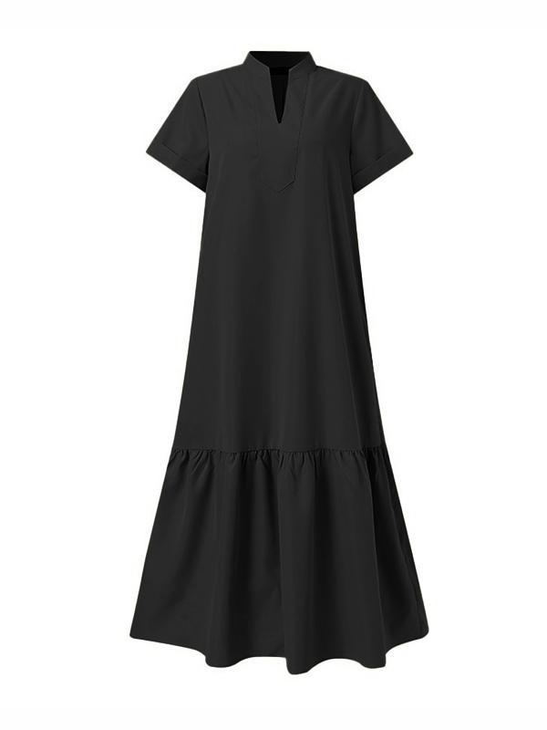 A-Line Loose Solid Color Split-Joint V-Neck Maxi Dresses Product Image