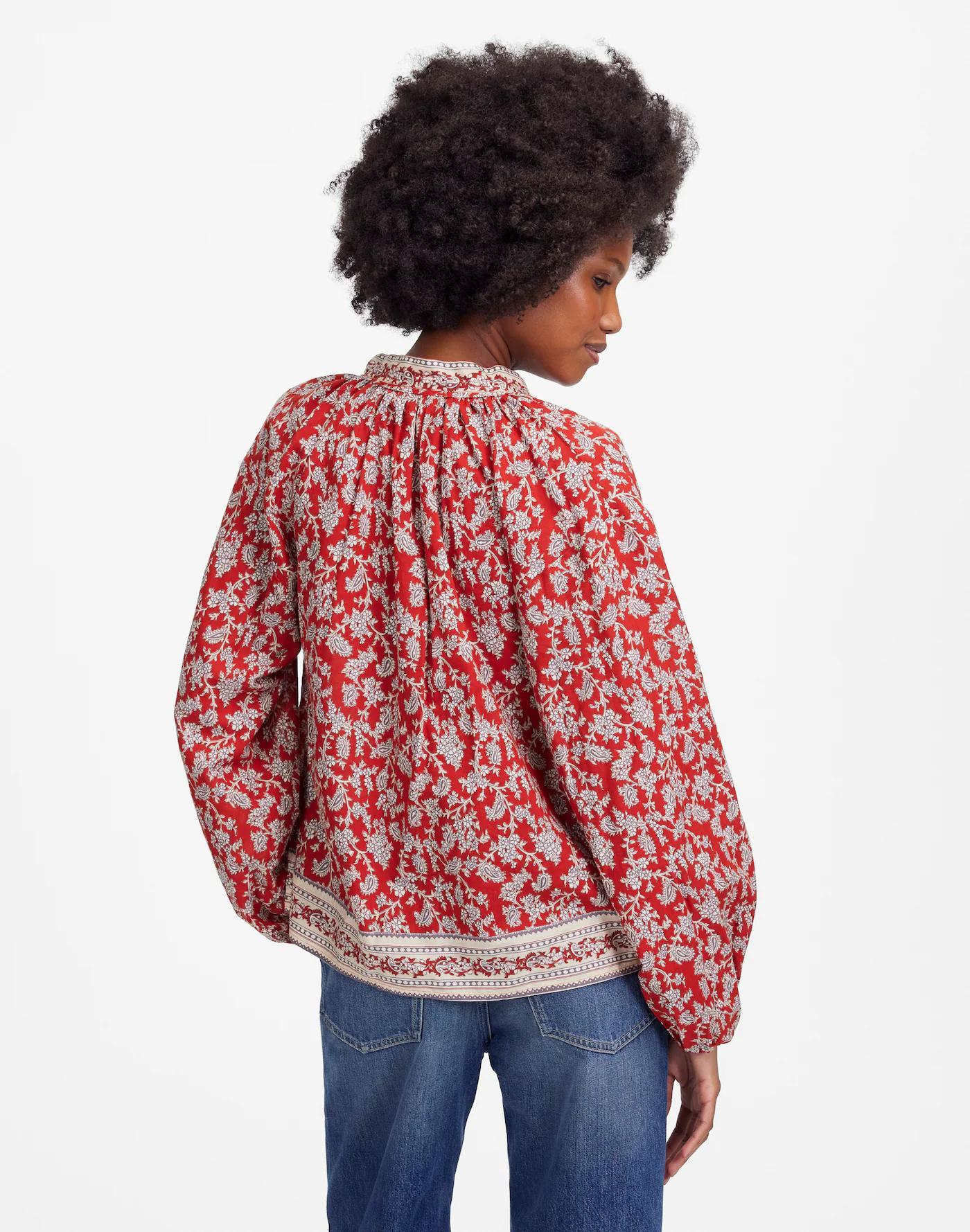 Shirred Popover Top in Paisley Print Product Image