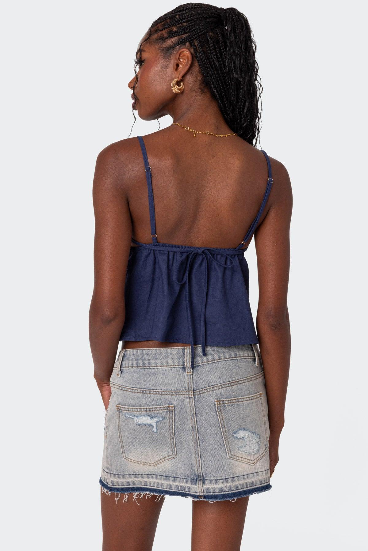 Linen Look Open Back Top Product Image