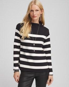 Black & White Striped Mock Neck Top Product Image