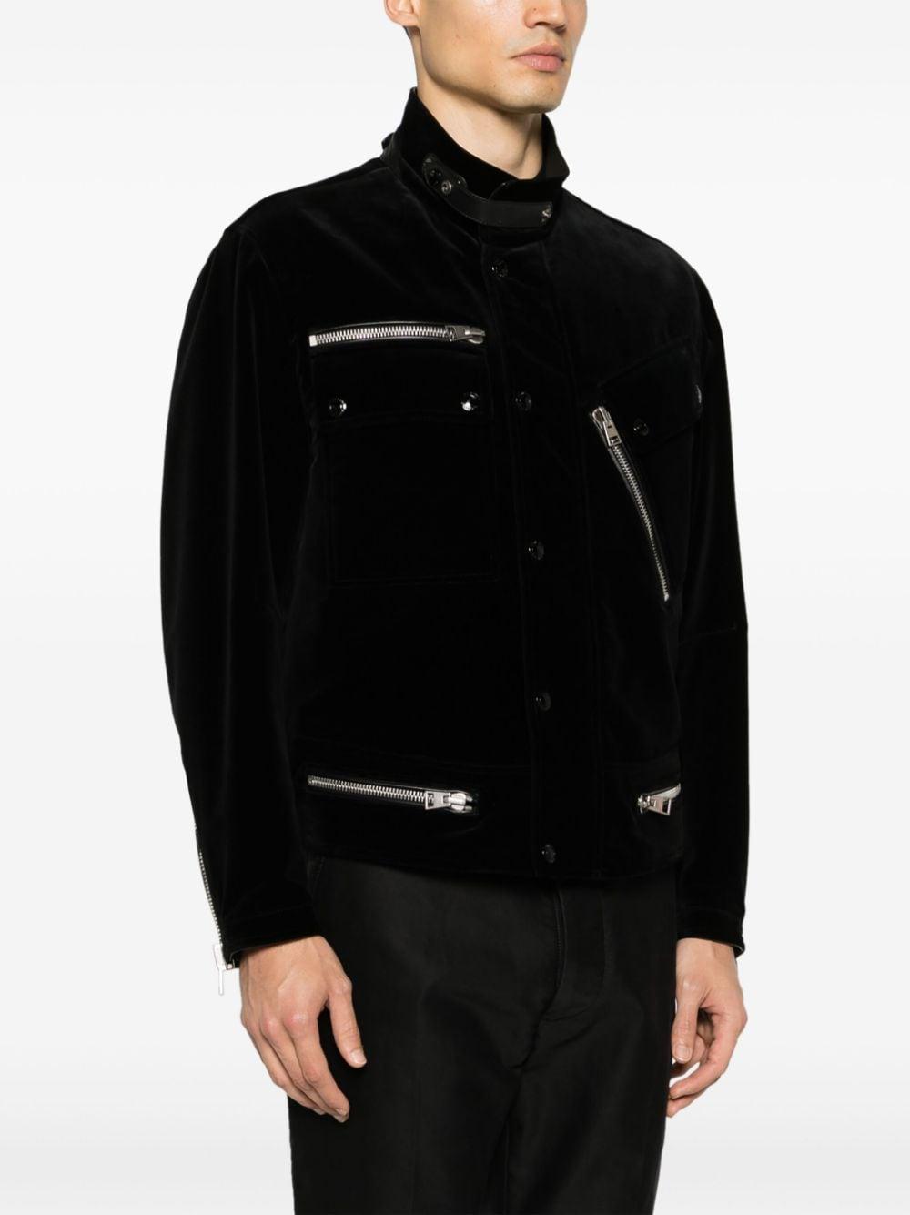 Leather-trimmed Cotton-velvet Biker Jacket In Black Product Image