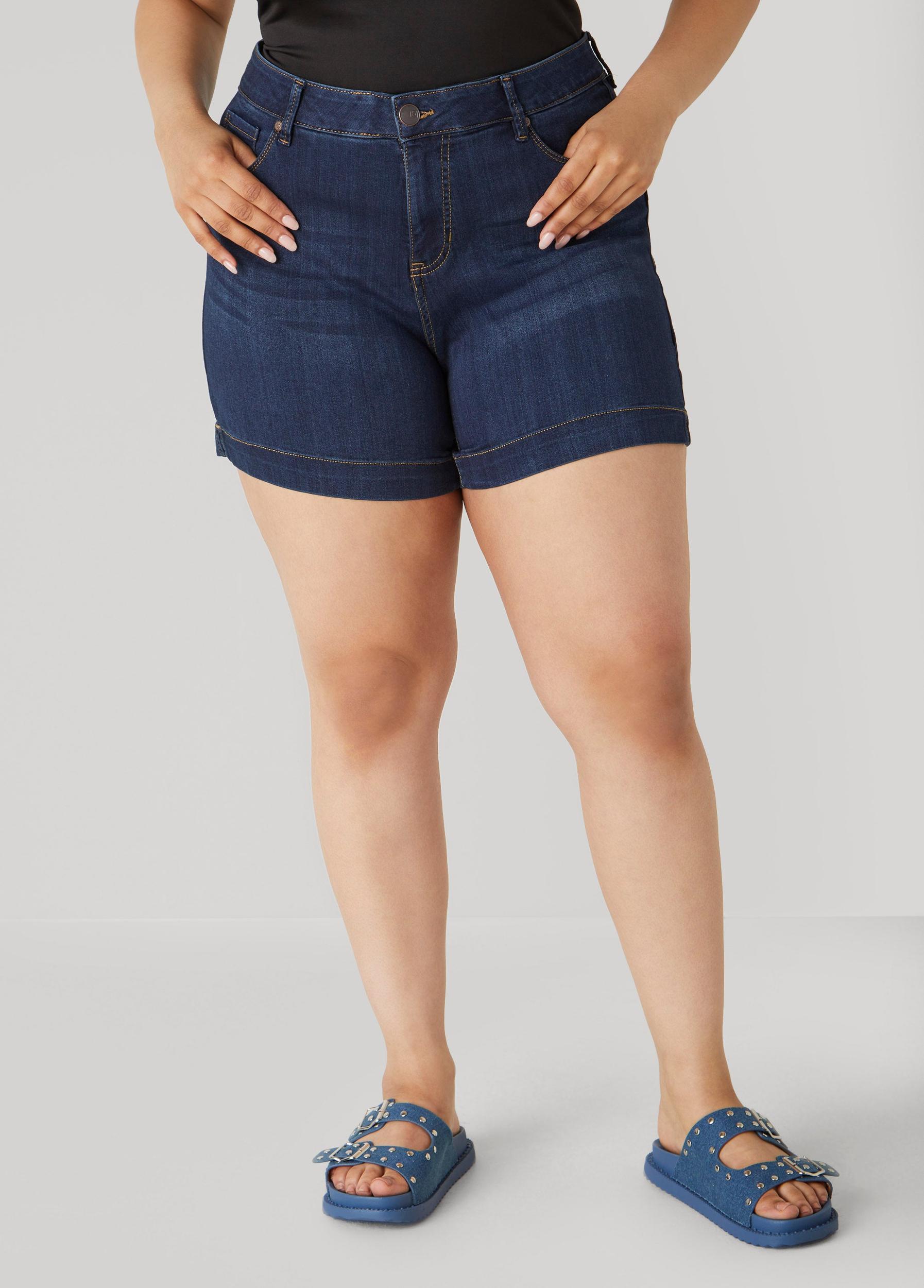 Plus Size Mid Rise Denim Shorts Ashley Stewart Product Image