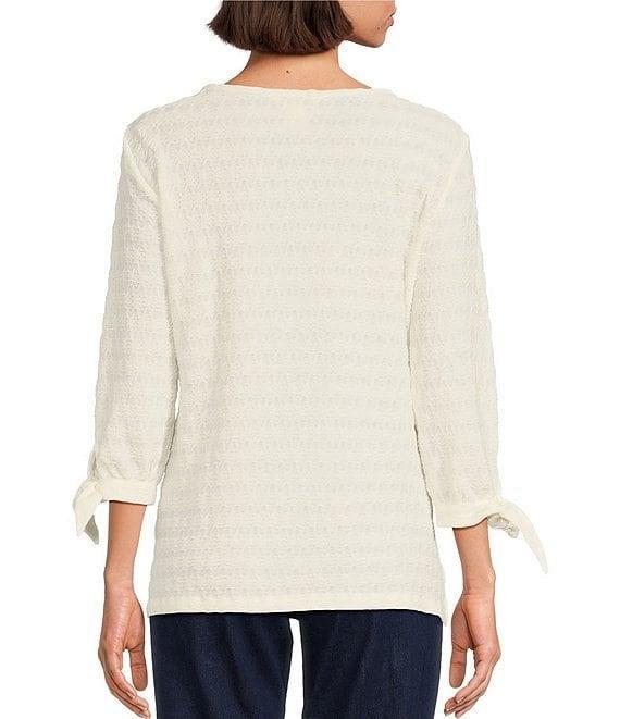 Allison Daley Petite Size 3/4 Tie Sleeve Keyhole Neck Wave Knit Top Product Image