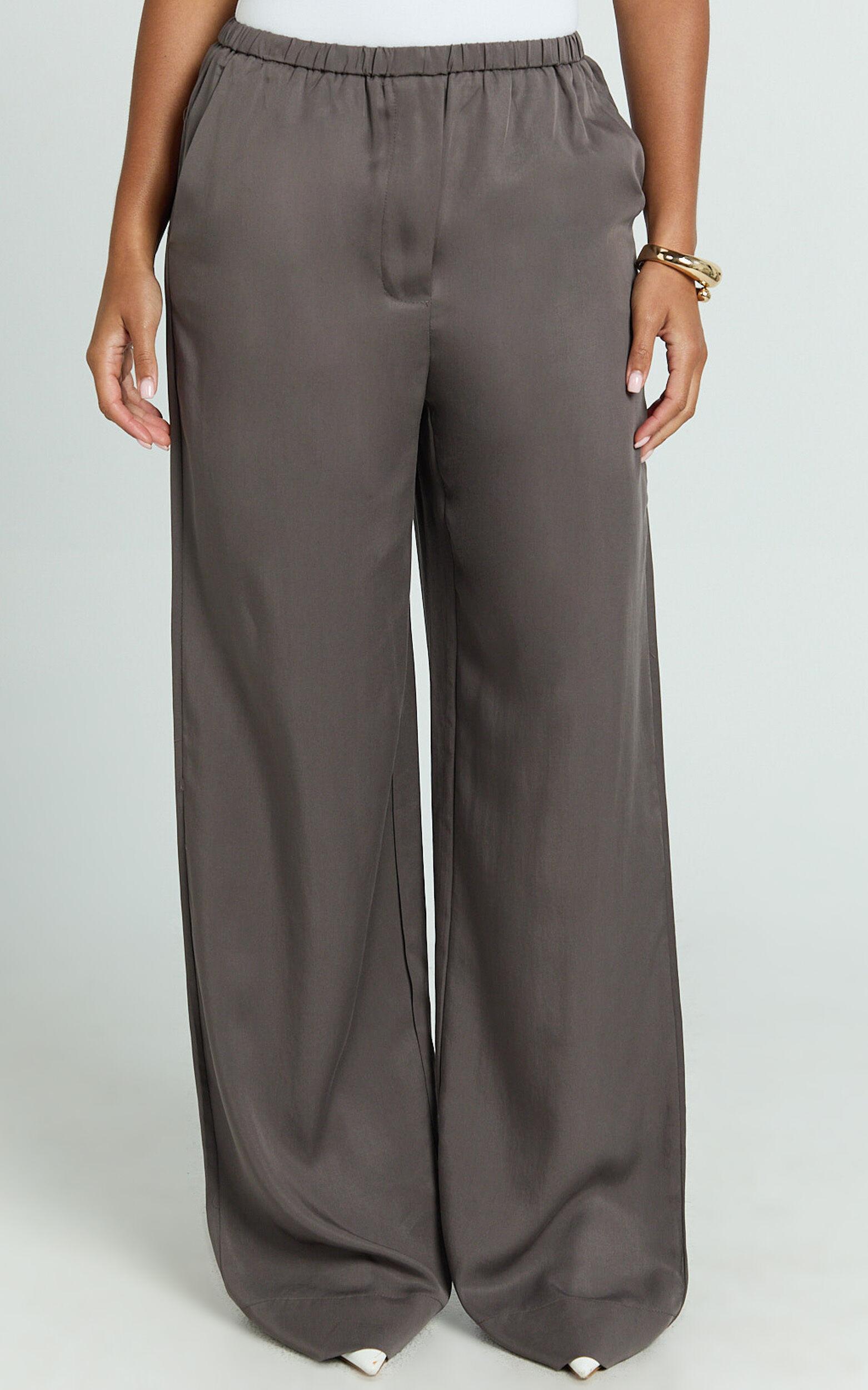 Grace Pants - Low Rise Elasticated Waist Wide Leg Pants in Slate Grey Product Image