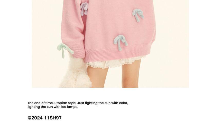 Crew Neck Bow Detail Oversized Sweater Product Image