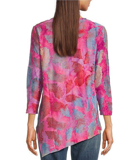 Calessa Burnout Crew Neck 3/4 Sleeve Tunic Product Image