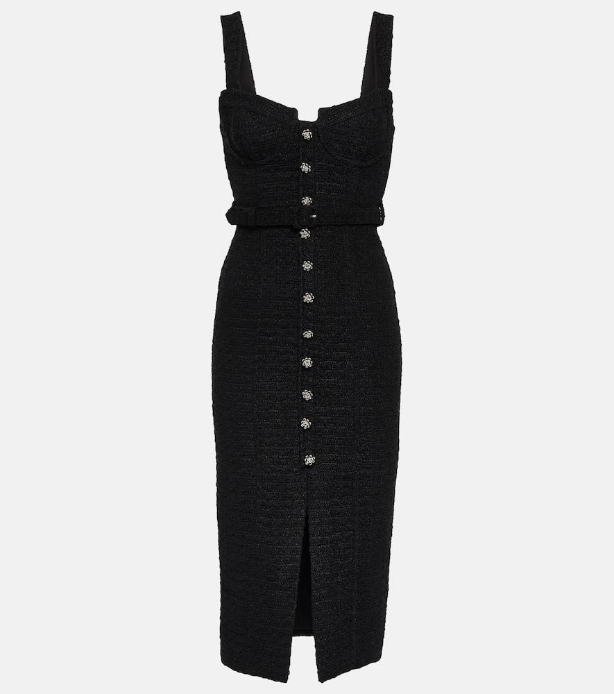 Belted Embellished Bouclé-tweed Midi Dress In Black Product Image