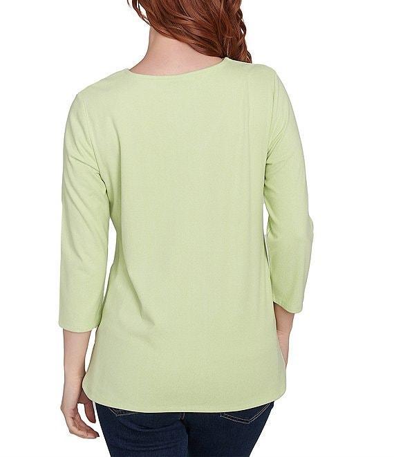 Ruby Rd. Knit 3/4 Sleeve Split V-Neck Lacing Rib Top Product Image
