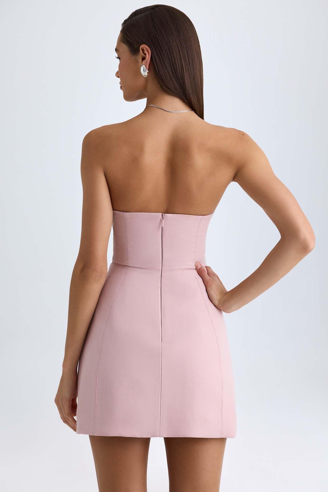 Strapless Structured Tulip Mini Dress in Pink Mauve Product Image
