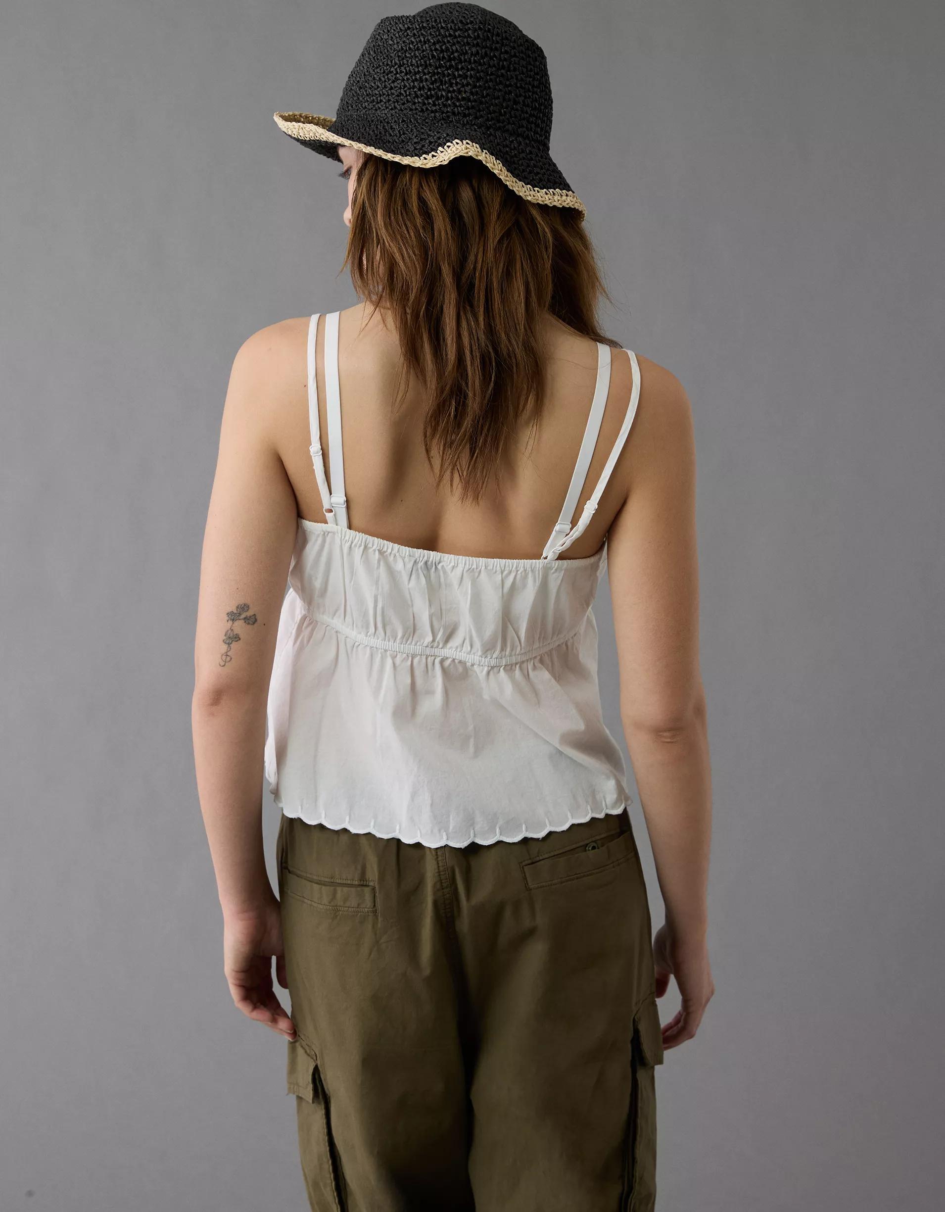 AE Tie Front Embroidered Tank Top Product Image