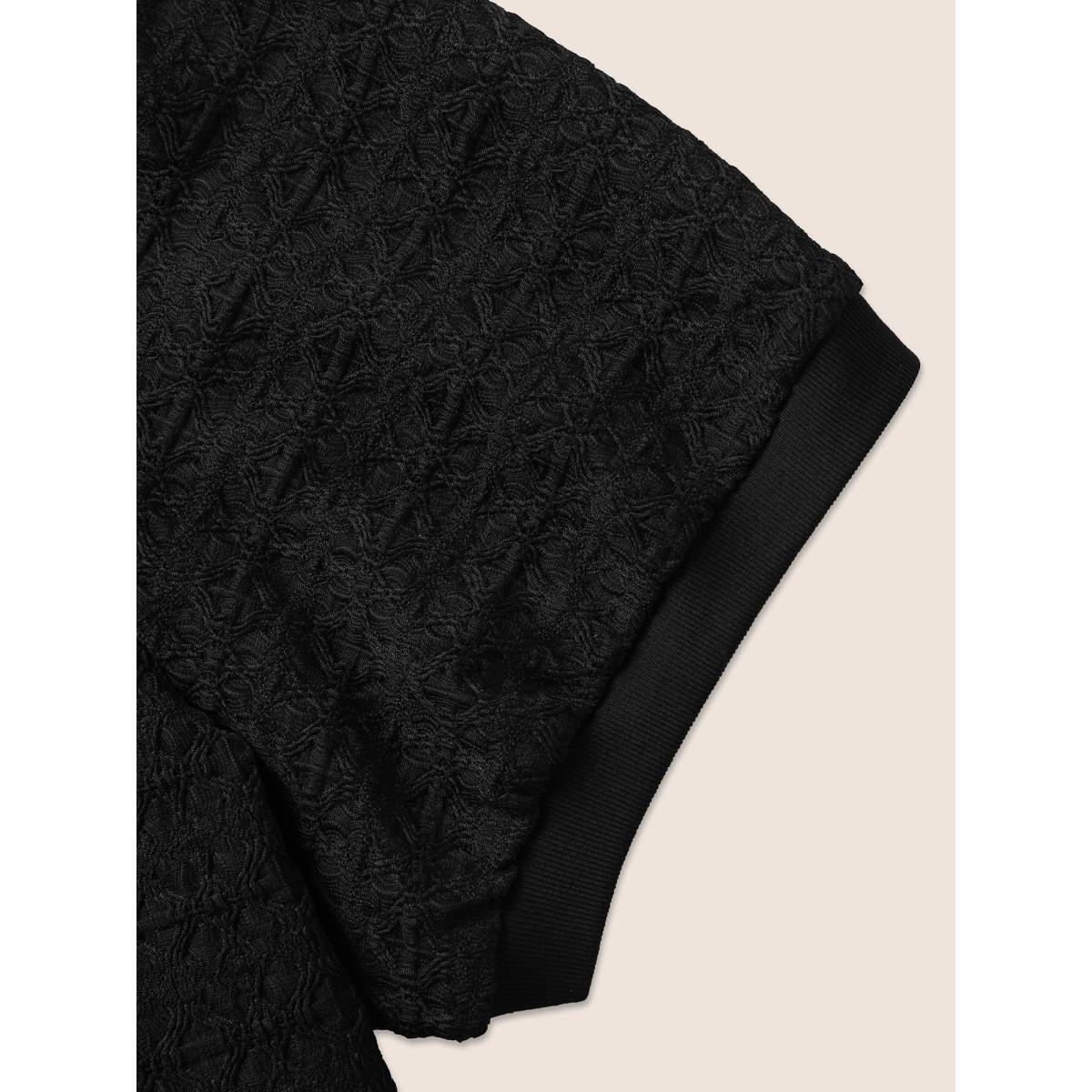 Plus Size Solid Textured Round Neck T-shirt Black Women Elegant Texture Round Neck Everyday T-shirts BloomChic 14-16/1X Product Image