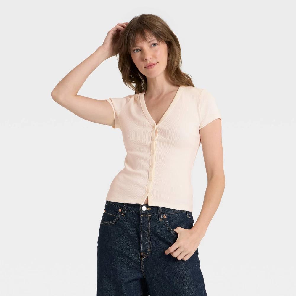Women's Short Sleeve V-Neck Button-Down Shirt - Universal Thread™ Rust M Product Image