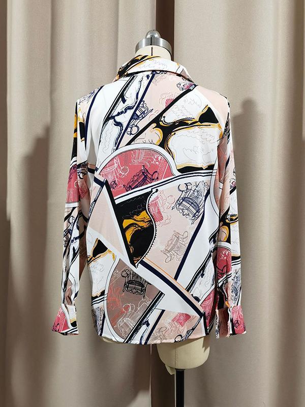 Long Sleeves Loose Buttoned Printed Split-Joint Lapel Blouses&Shirts Tops Product Image