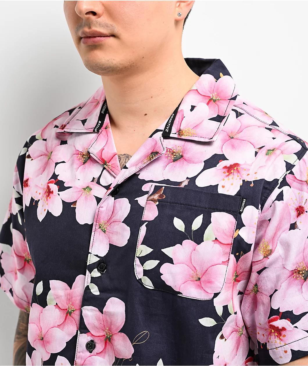 Primitive Sakura Black & Pink Short Sleeve Shirt Product Image