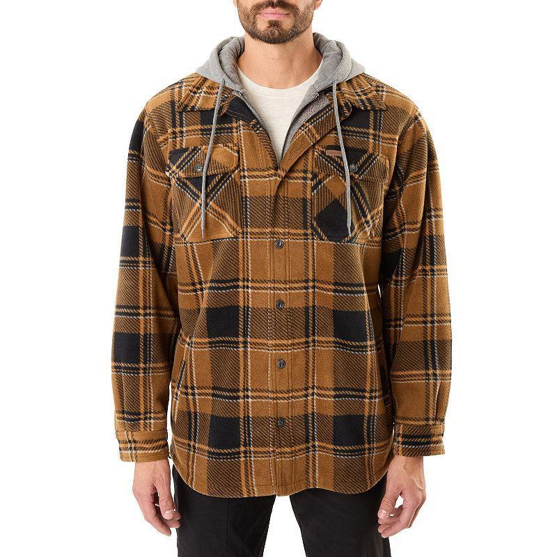 Men's Smith's Workwear Plaid Sherpa-Lined Microfleece Hooded Shirt Jacket, Size: XXL, Black Gray Product Image