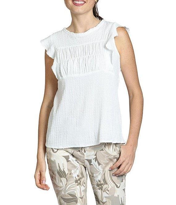 APNY Crinkle Woven Round Neck Cap Flutter Sleeve Top Product Image